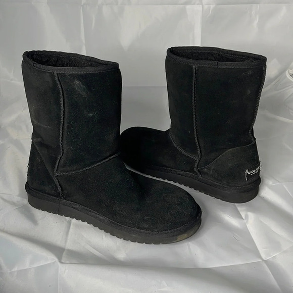 KOOLABURRA by Ugg Black Suede Short Boots Genuine Suede Sherpa Pull-on Size 10 - Picture 13 of 13